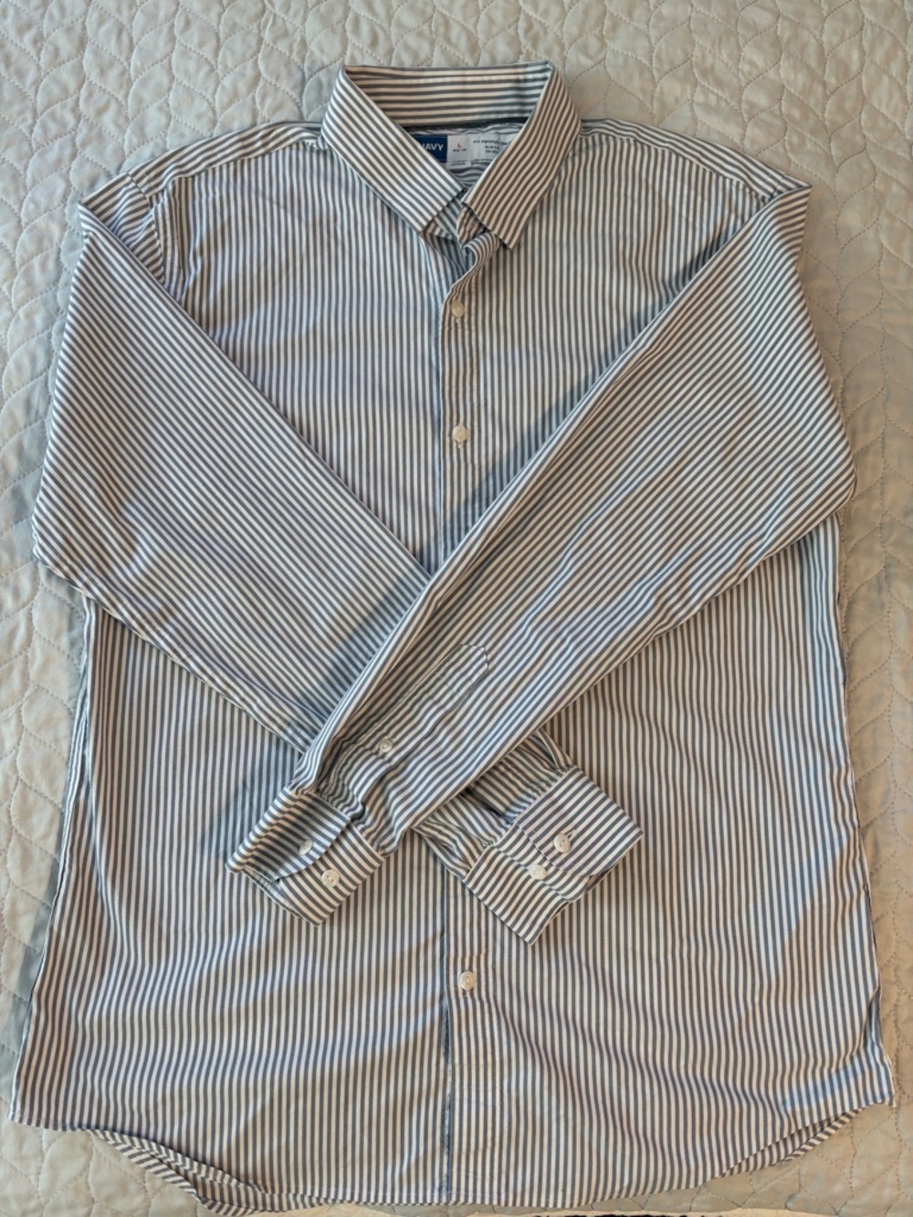 Old Navy Blue and White Striped Casual Button-Down Shirt
